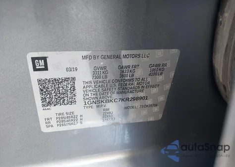 2019 Chevrolet Tahoe Lt from USA, damaged, VIN 1GNSKBKC7KR298901